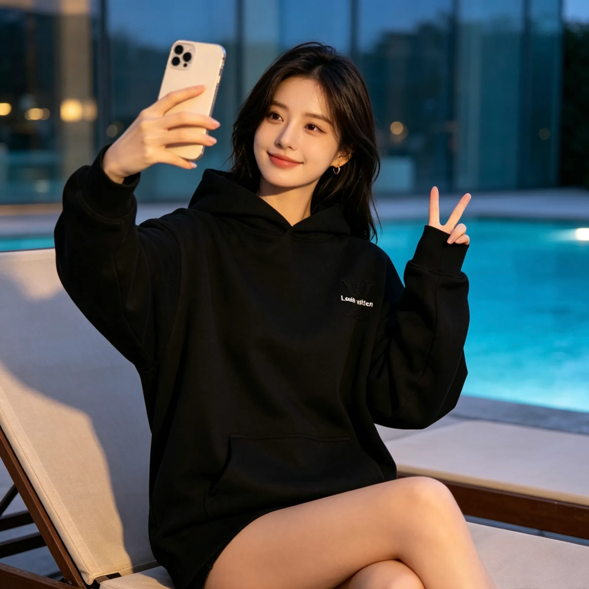 Louis Vuitton/Louis Vuitton tatami embroidered letter logo hole hooded sweatshirt
